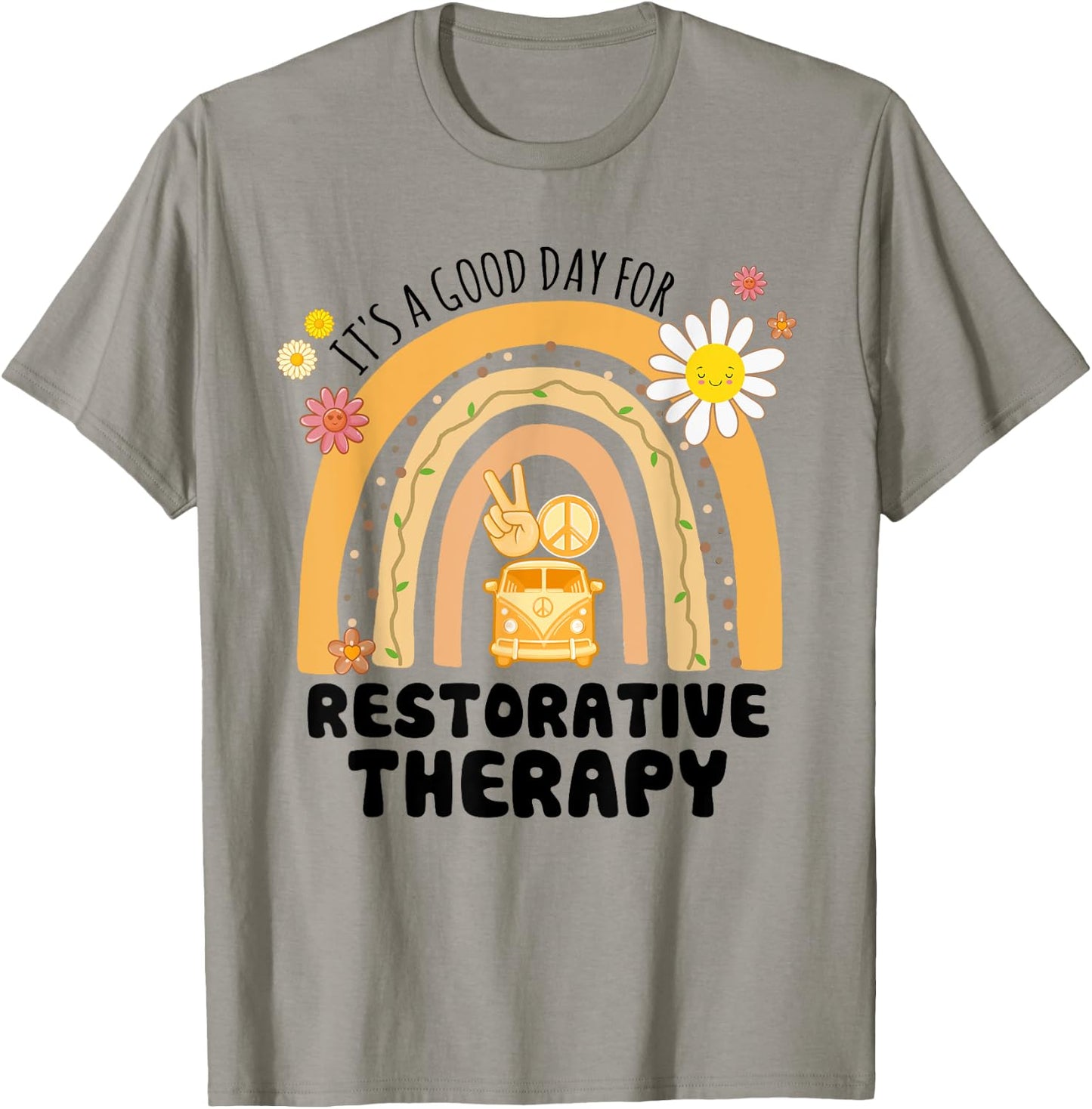 Rainbow Groovy Peace Restorative Therapy Vintage T-Shirt - T-Shirt | Sand