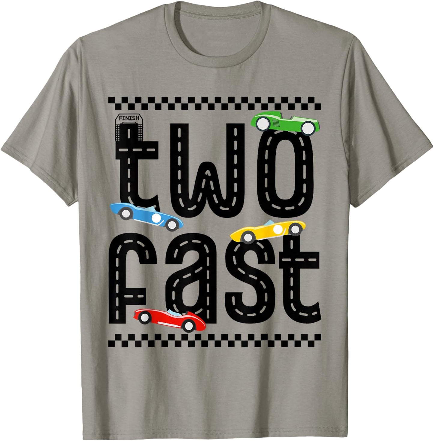 Two Fast 2 Curious Birthday 2 Years Old Race Car Speed T-Shirt - T-Shirt | Sand
