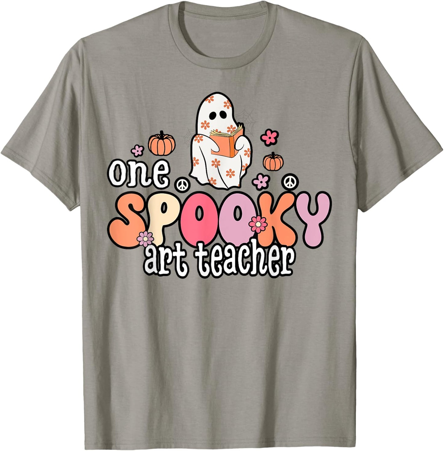 One Spooky Art Teacher Halloween Ghost Costume Retro Teacher Men Women T-Shirt - T-Shirt | Sand