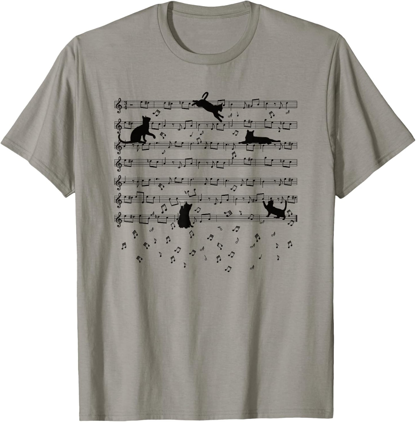 Cute Kitty Playing Music Note Clef Musician Music Cat Lover Small T-Shirt - T-Shirt | Sand