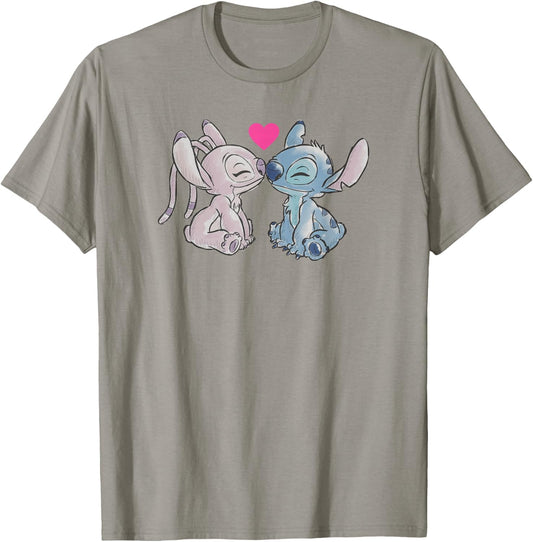 Disney Lilo & Stitch Valentine's Day Stitch & Angel Couple T-Shirt - T-Shirt | Sand