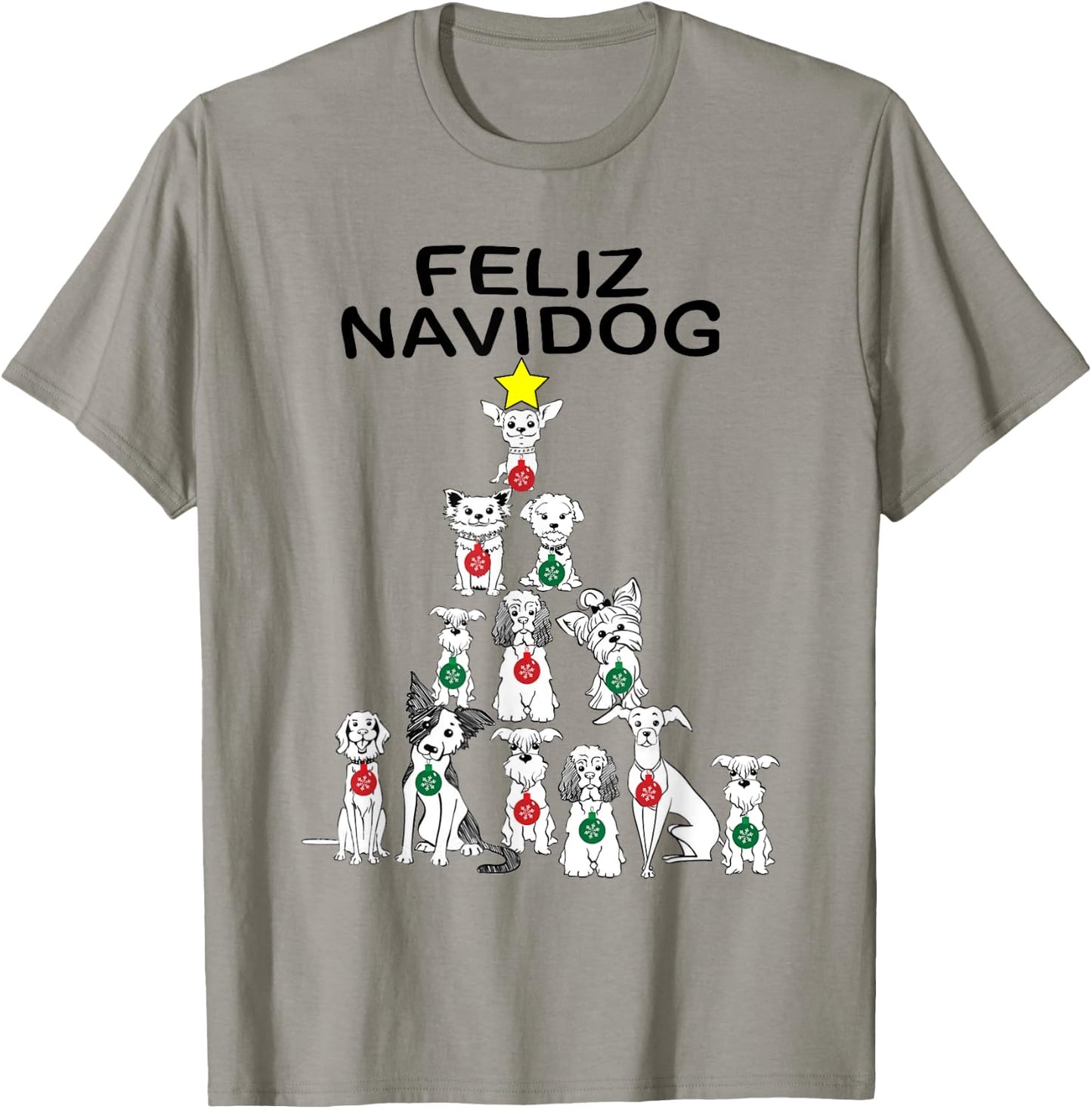 Feliz Navidog Funny Christmas Dog Cute Xmas Tree Dog Men Women Kids T-Shirt - T-Shirt | Sand