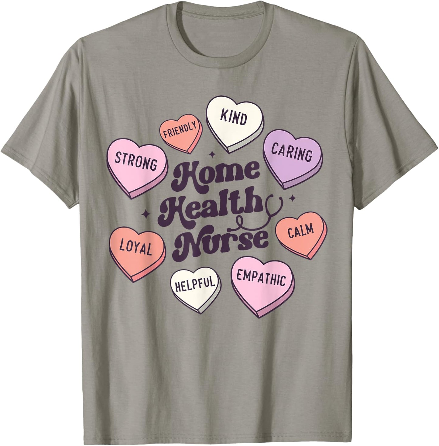 Home Health Nurse Groovy Medical Valentines Day Retro Hearts T-Shirt - T-Shirt | Sand