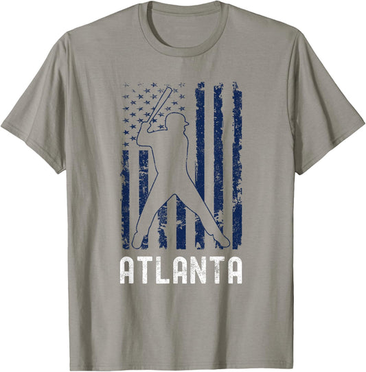 Atlanta American Flag Baseball Weathered T-Shirt - T-Shirt | Sand