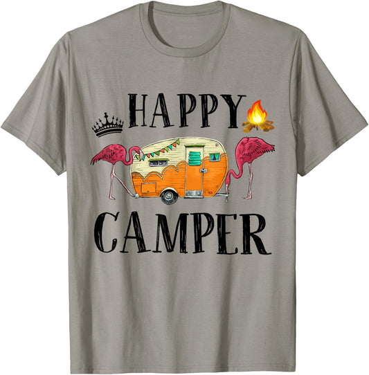 Funny Happy Camper Camping-Shirt Women Toddler Girl Flamingo T-Shirt - T-Shirt | Sand