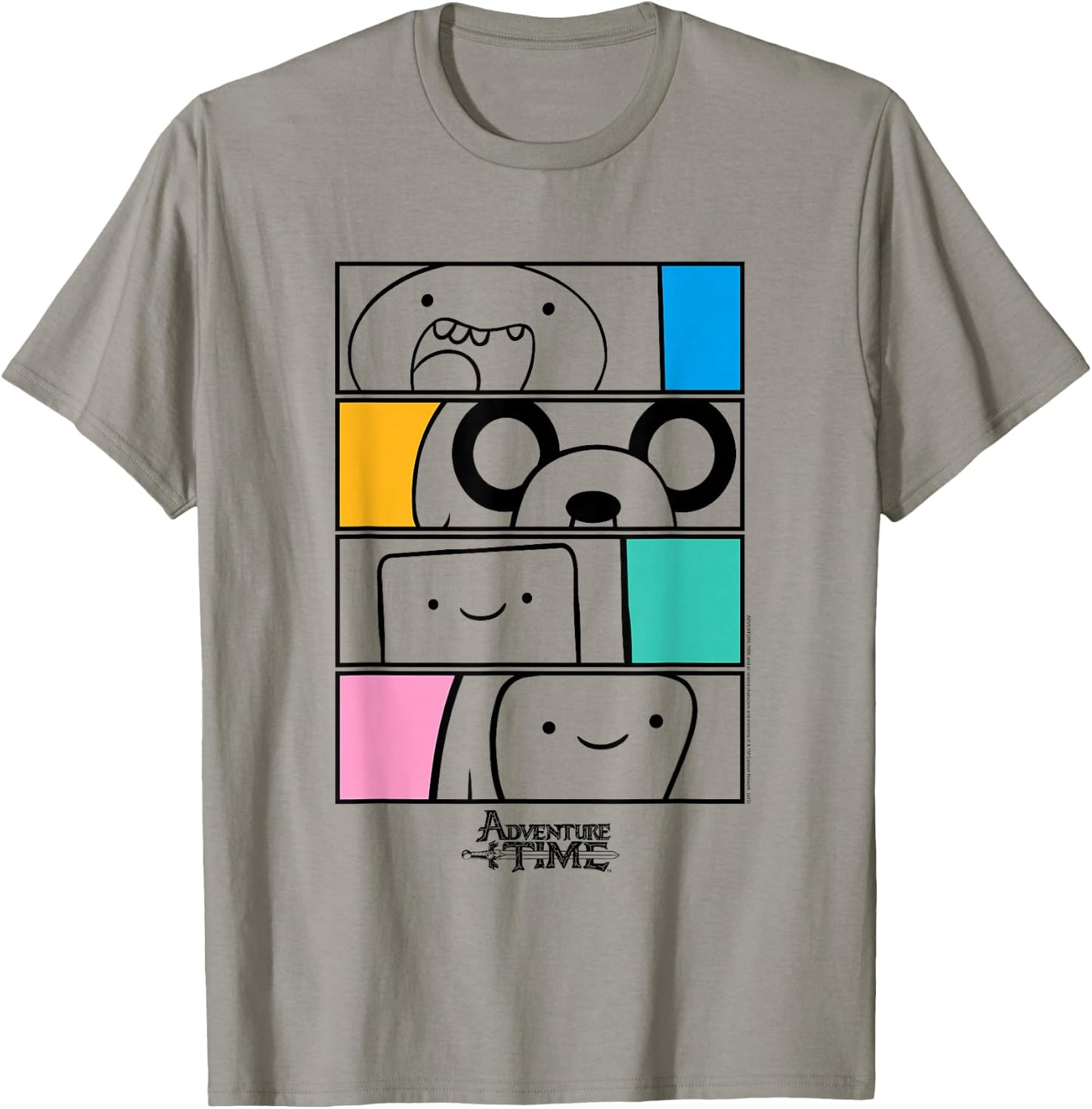 Adventure Time Finn, Jake. BMO, Bubblegum Stacked Cartoon T-Shirt - T-Shirt | Sand