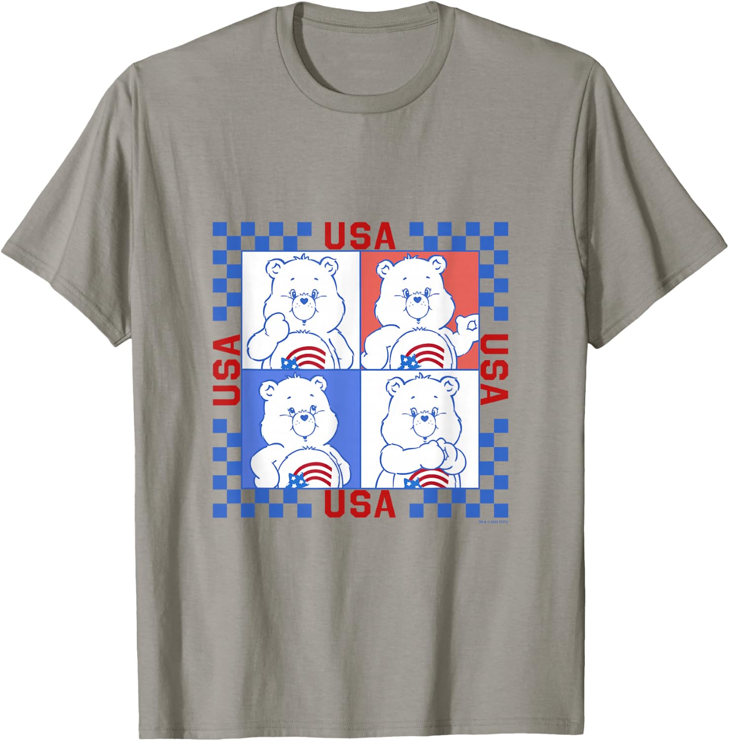 Care Bears 4th Of July USA Vintage Checkerboard Box Up T-Shirt - T-Shirt | Sand
