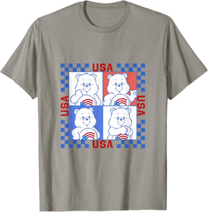 Care Bears 4th Of July USA Vintage Checkerboard Box Up T-Shirt - T-Shirt | Sand