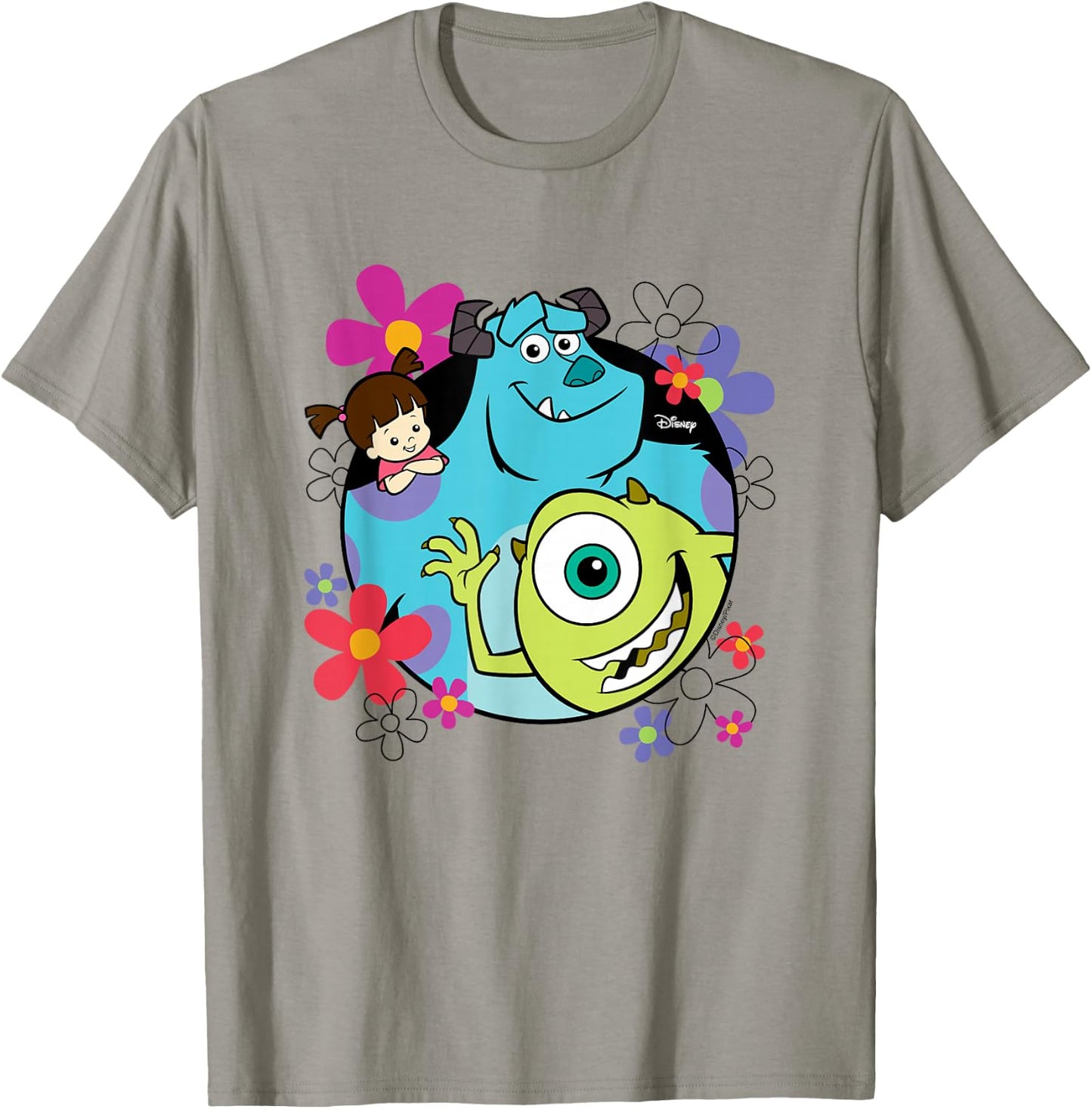 Monsters Inc - Sully Mike Wazoski Boo Floral Circle Group T-Shirt - T-Shirt | Sand