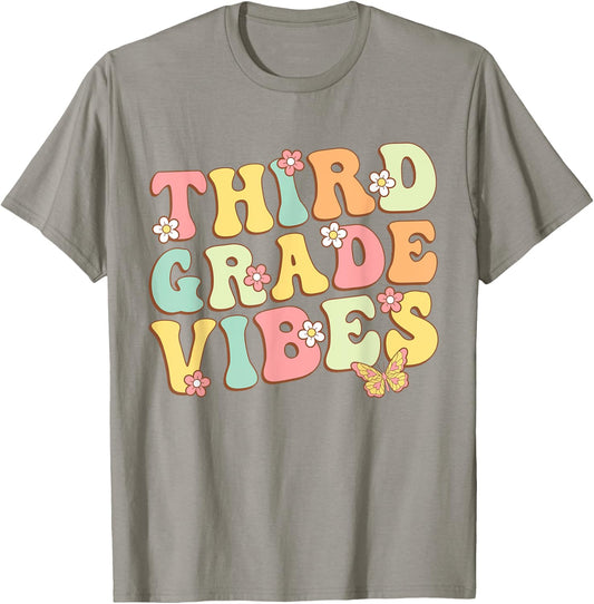 Third Grade Vibes Hello Team 3rd Grade Teacher Kids Retro T-Shirt - T-Shirt | Sand