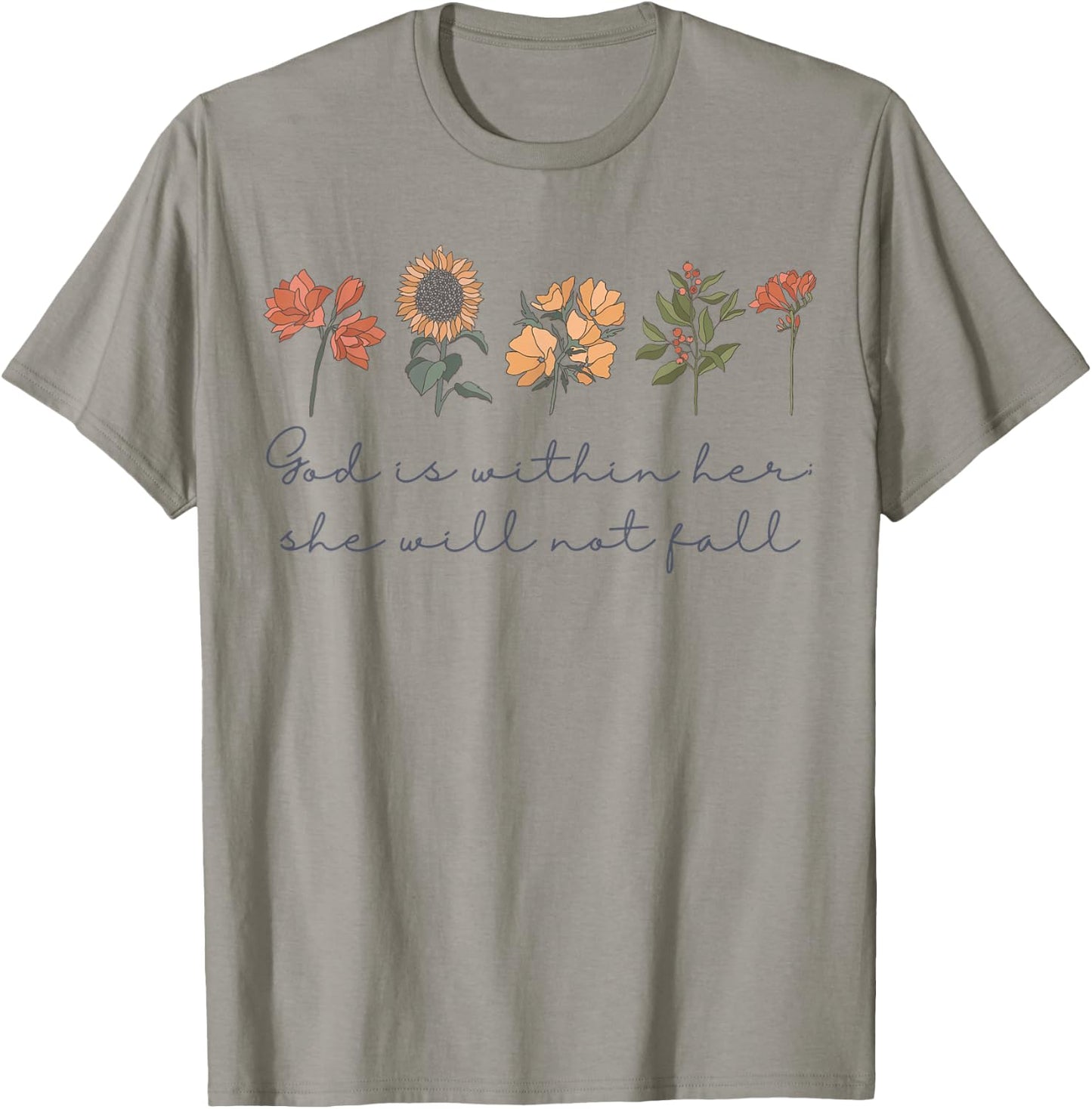 God Is Within Her She Will Not Fall Psalms 46:5 Boho Flowers T-Shirt - T-Shirt | Sand