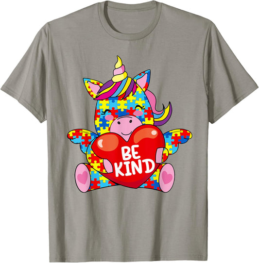 Be Kind Shirt Autism Awareness Gift Kid Girl Toddler Unicorn T-Shirt - T-Shirt | Sand