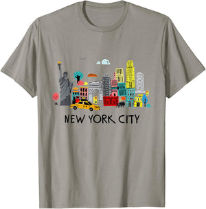 Cool New York City Sketch Drawing Art Illustration Graphic T-Shirt - T-Shirt | Sand