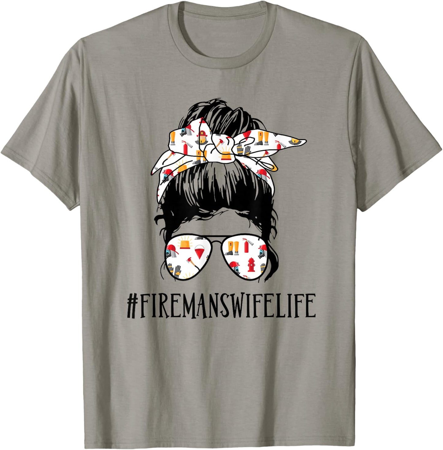 Fireman's Wife Life Messy Bun Girl T-Shirt - T-Shirt | Sand