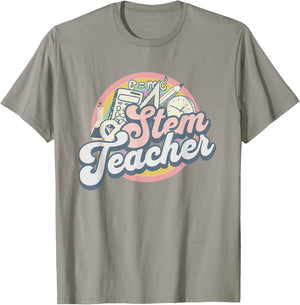 Stem Teacher Retro Math Teacher First Day Of School Women Girls Kids T-Shirt - T-Shirt | Sand