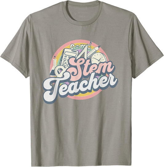 Stem Teacher Retro Math Teacher First Day Of School Women Girls Kids T-Shirt - T-Shirt | Sand