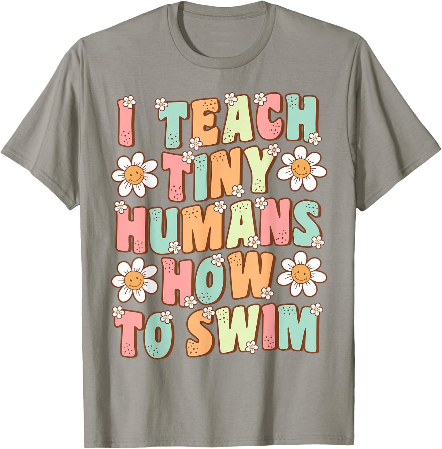 I Teach Tiny Humans to Swim Instructor Groovy Retro Swimming T-Shirt - T-Shirt | Sand