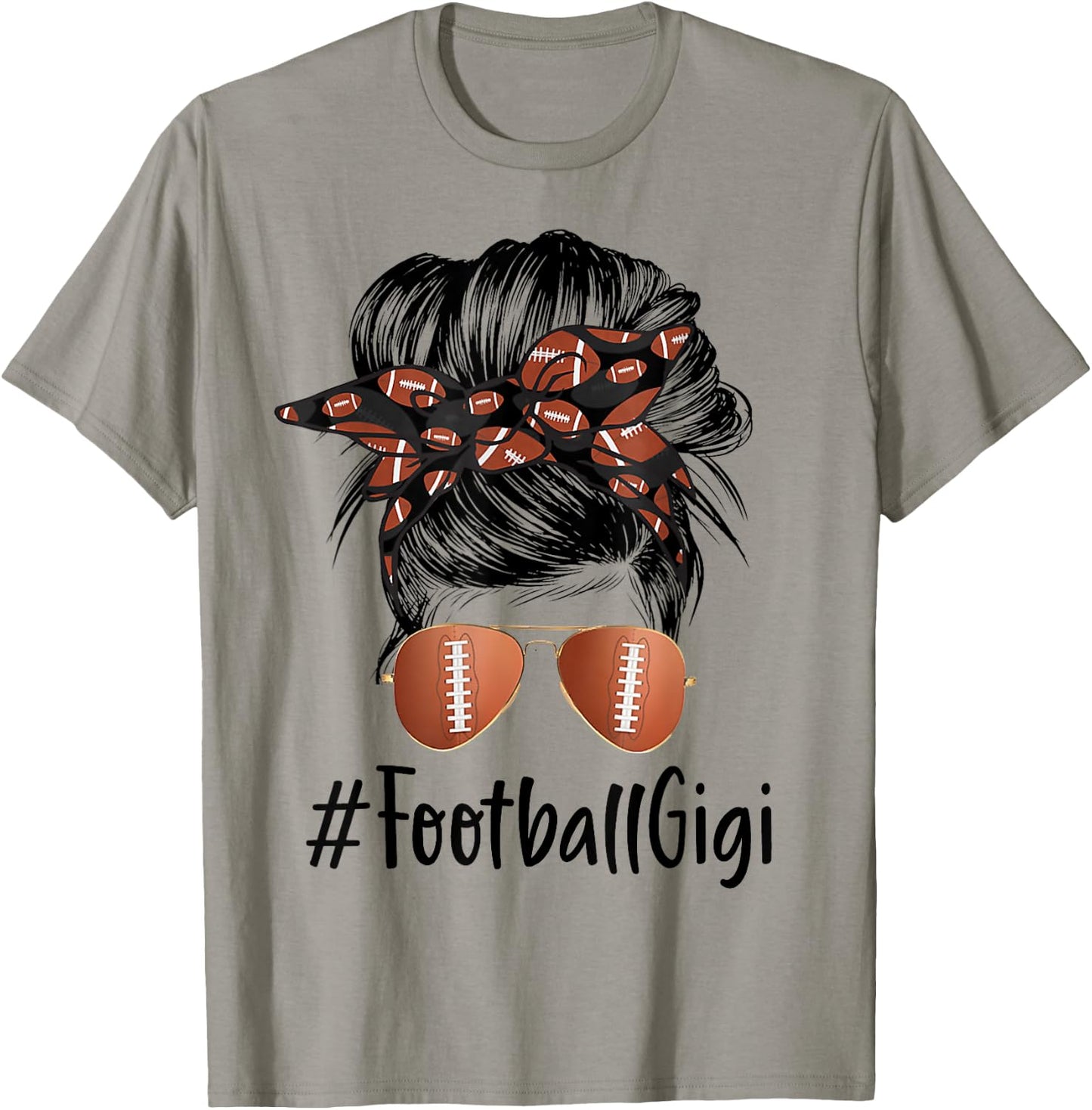Football Gigi Life Messy Bun Football Player Mother's Day T-Shirt - T-Shirt | Sand