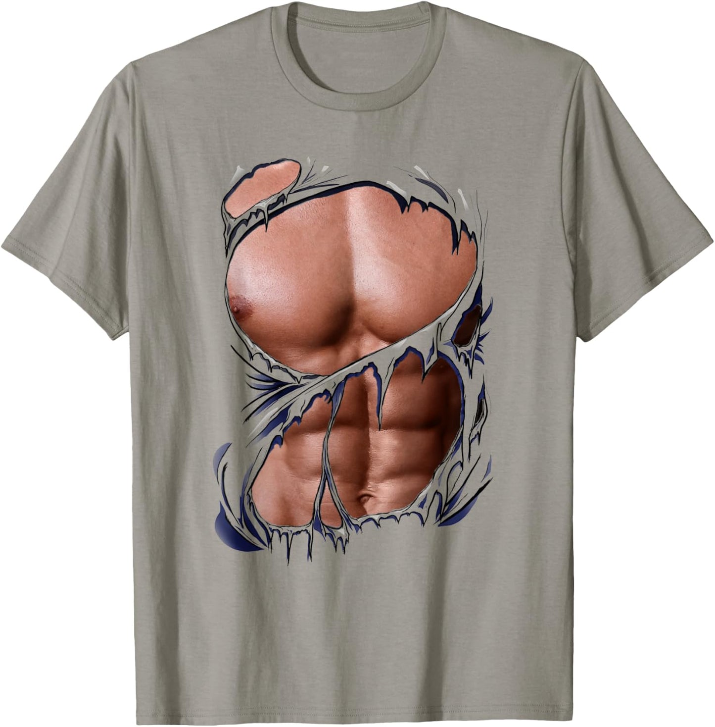 Fake Muscles Ripped Torn Chest Six Pack Abs Fitness Model T-Shirt - T-Shirt | Sand