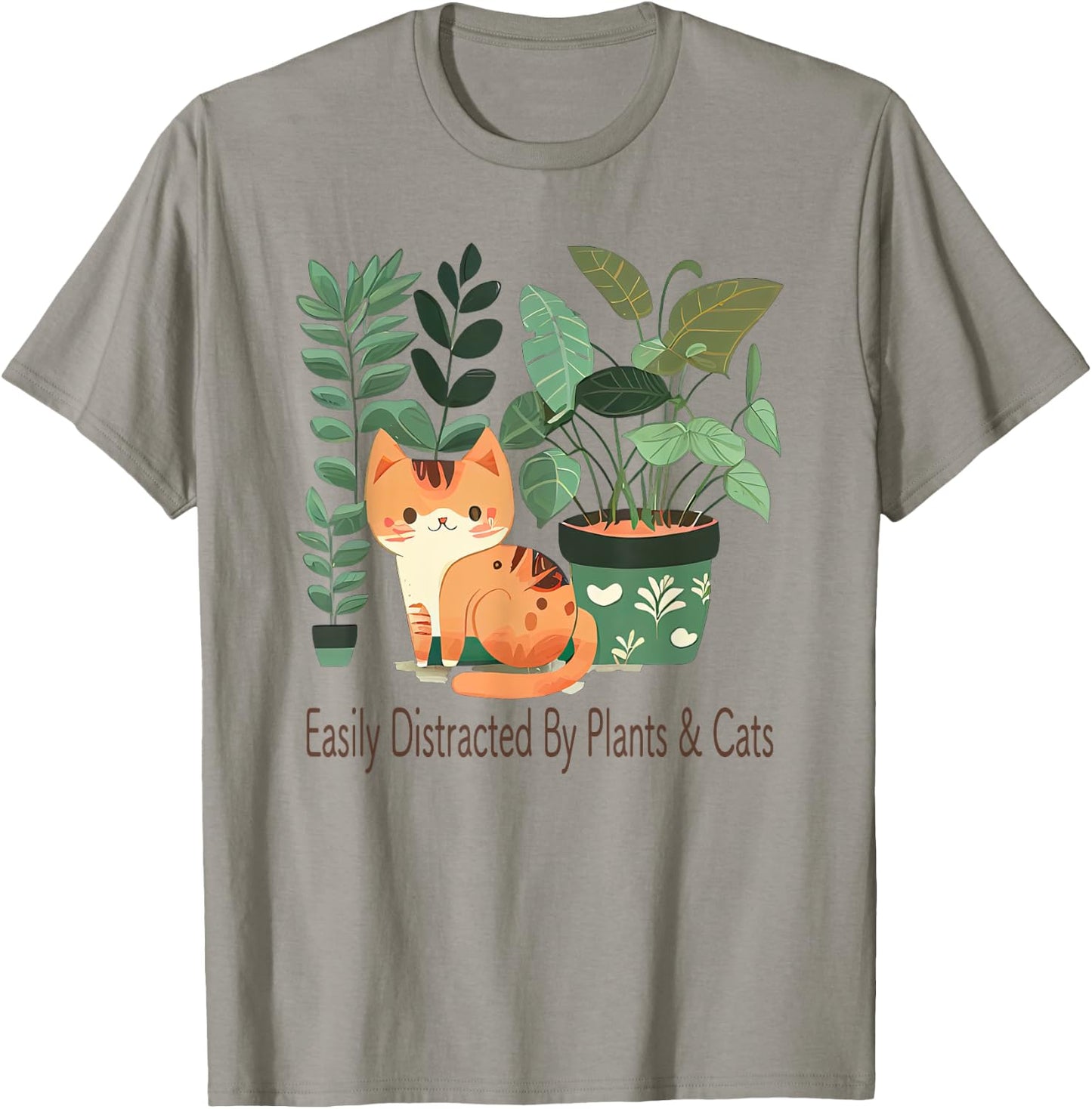 Easily Distracted By Plants And Cats Kawaii Cute Cat Plant Women Kids T-Shirt - T-Shirt | Sand