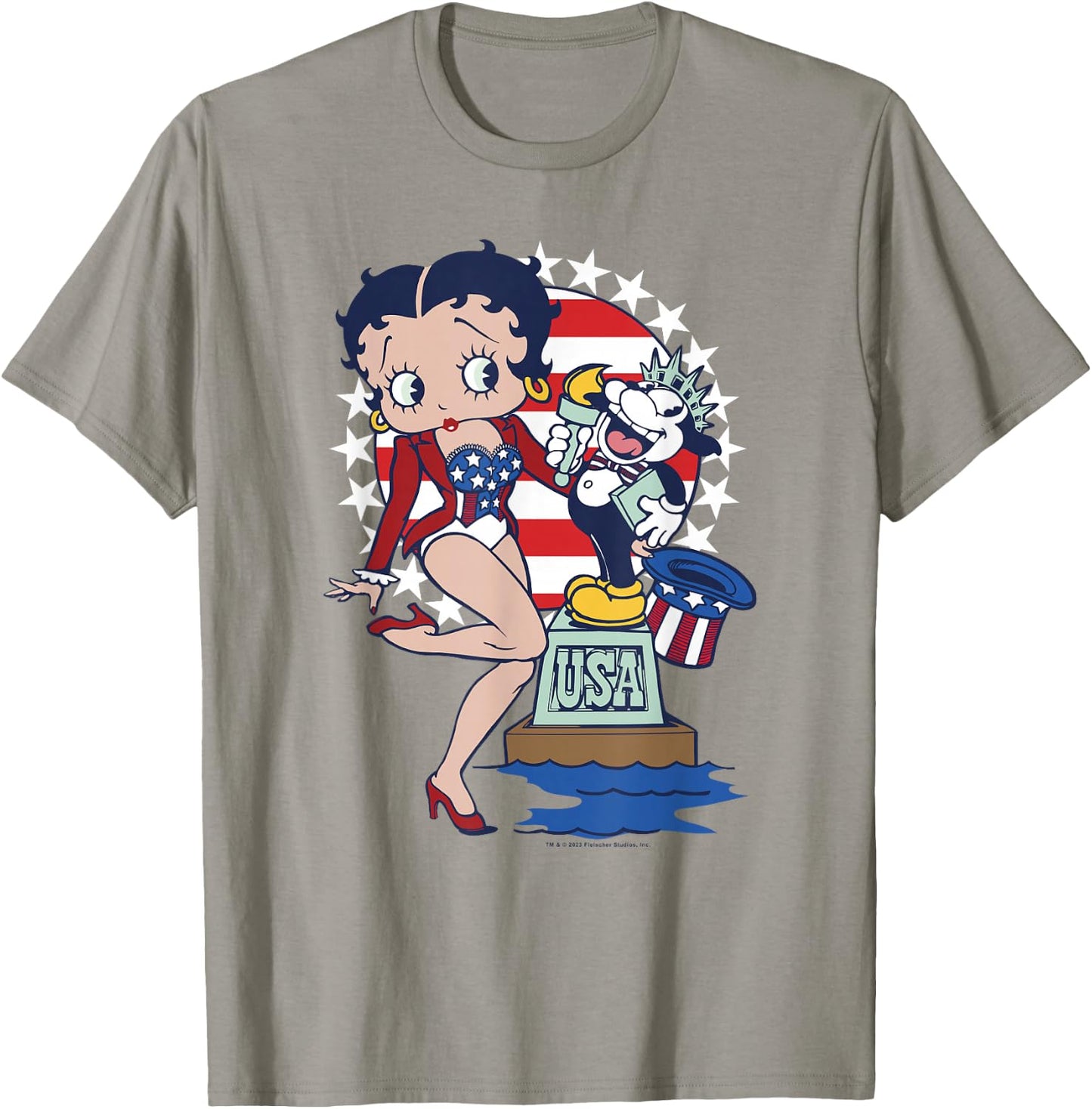 Betty Boop & Bimbo USA Star Spangled Patriotic Portrait T-Shirt - T-Shirt | Sand
