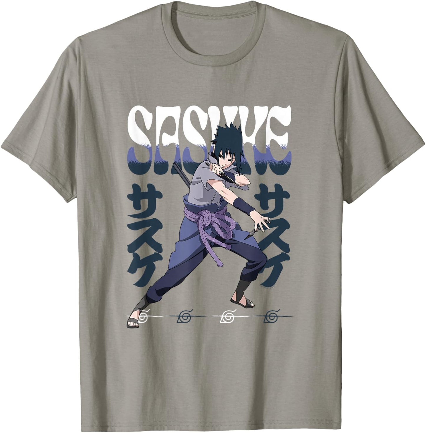 Naruto Shippuden Sasuke Attack Pose with Kanji Anime T-Shirt - T-Shirt | Sand