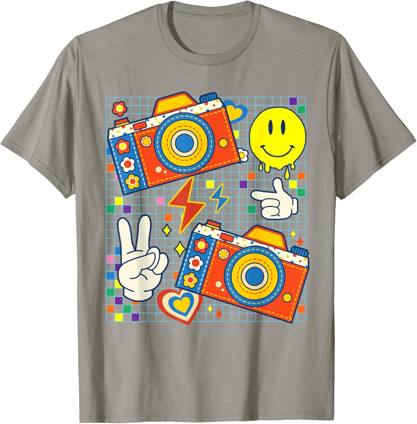 Kidcore Aesthetic Camera Fabric Patches Decora Kei T-Shirt - T-Shirt | Sand