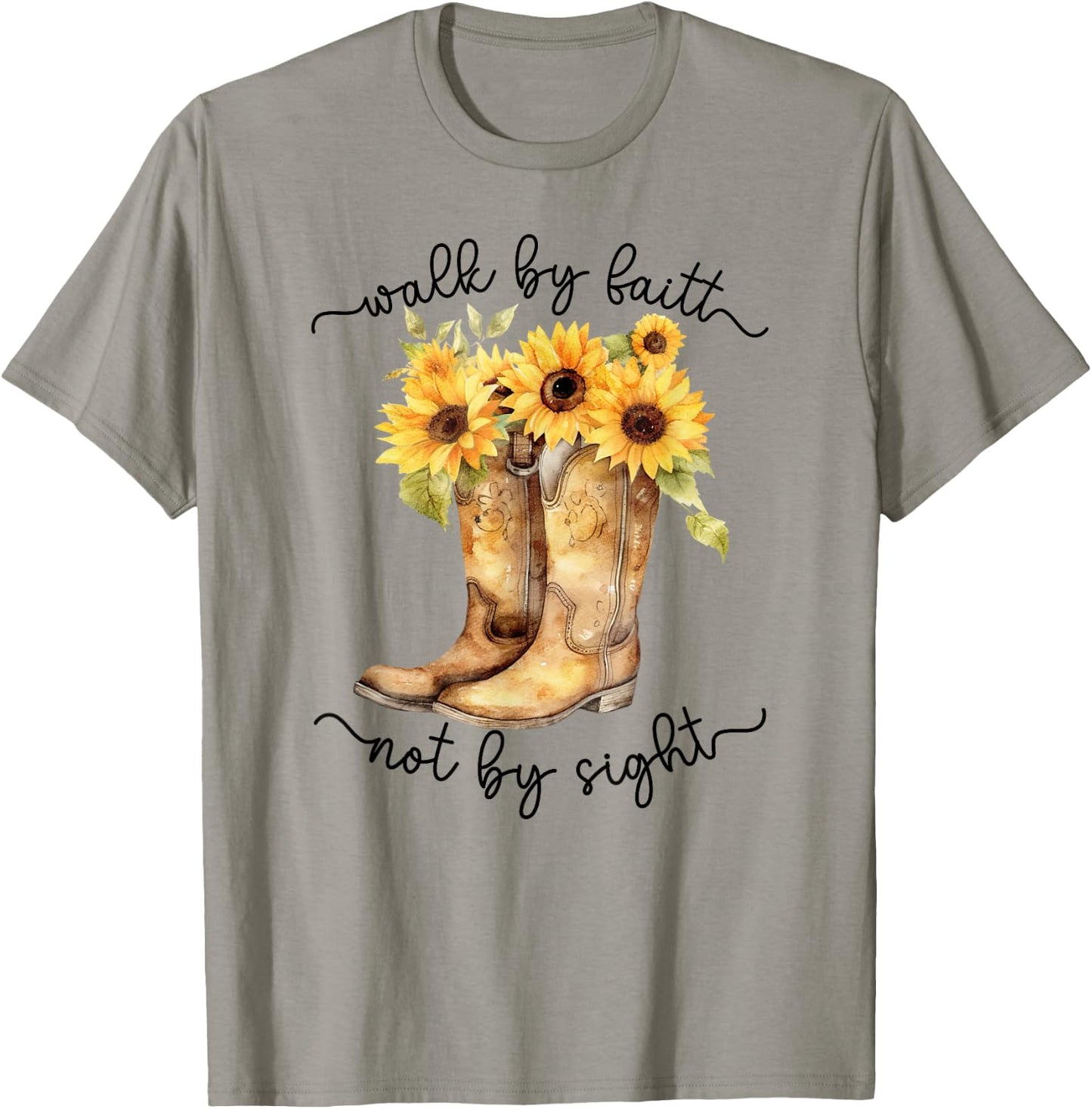 Christian Cowgirl Western Cowboy Sunflower Boots T-Shirt - T-Shirt | Sand