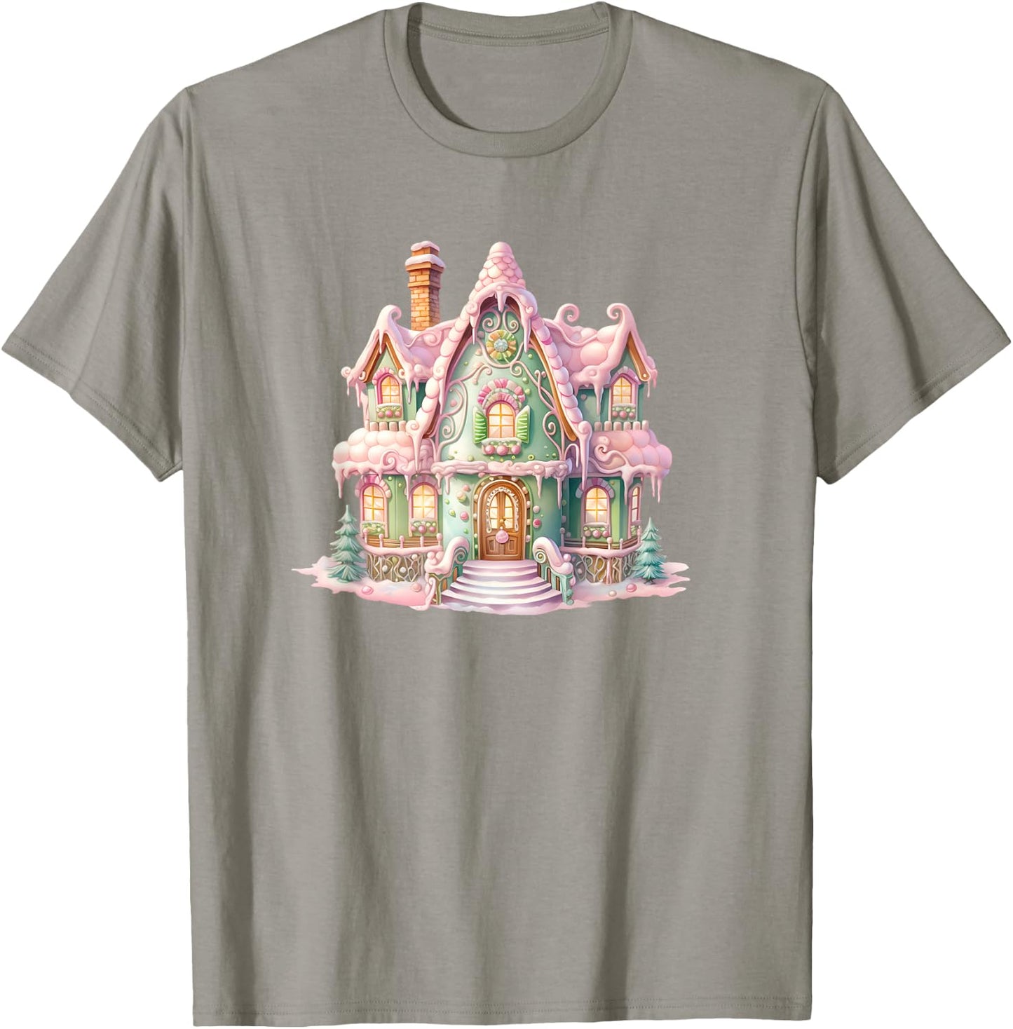 Pastel Gingerbread House Graphic Cute Christmas T-Shirt - T-Shirt | Sand