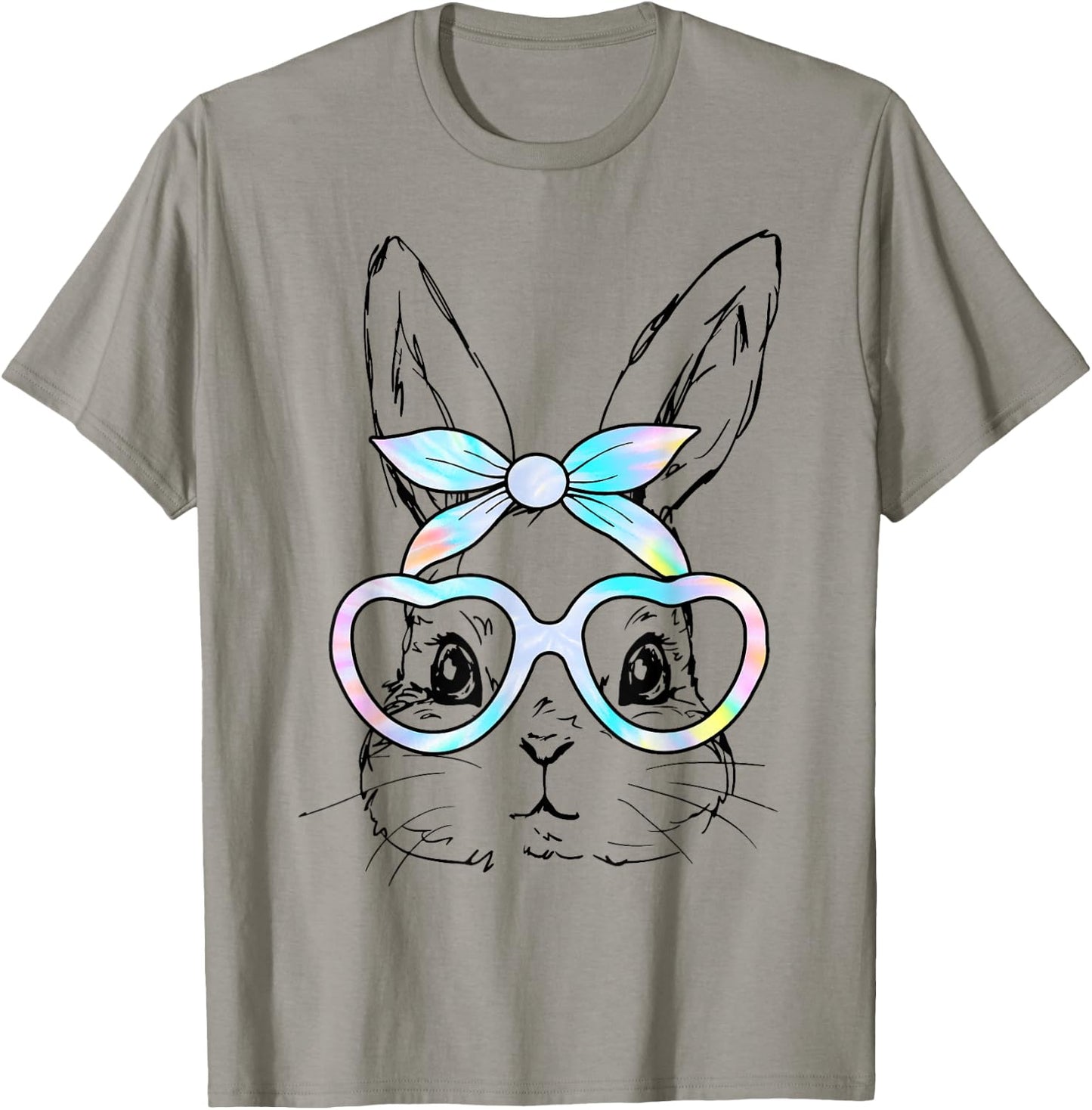 Cute Bunny Rabbit Face Tie Dye Glasses Girl Happy Easter Day T-Shirt - T-Shirt | Sand