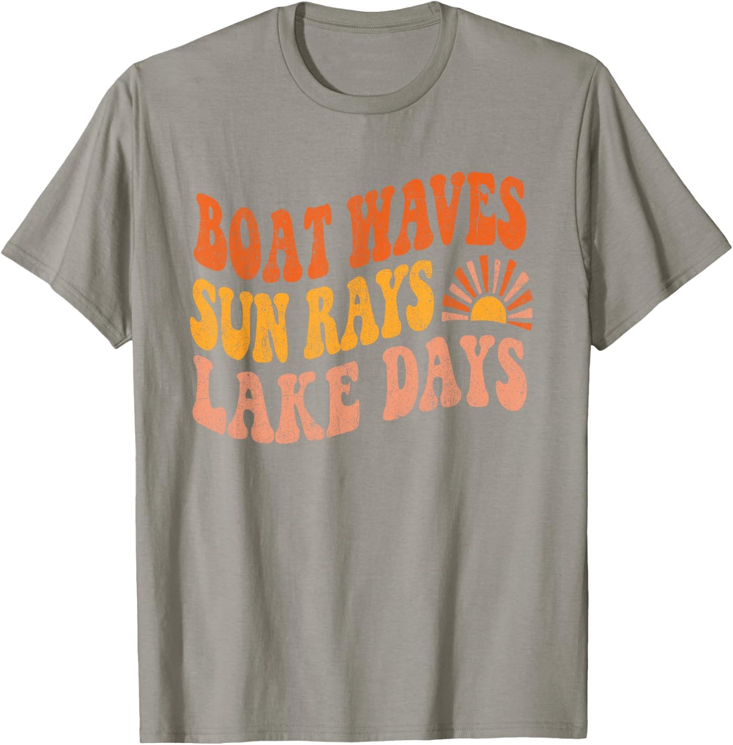 Boat Waves Sun Rays Lake Days Cute Retro 70s Summer Vacation T-Shirt - T-Shirt | Sand