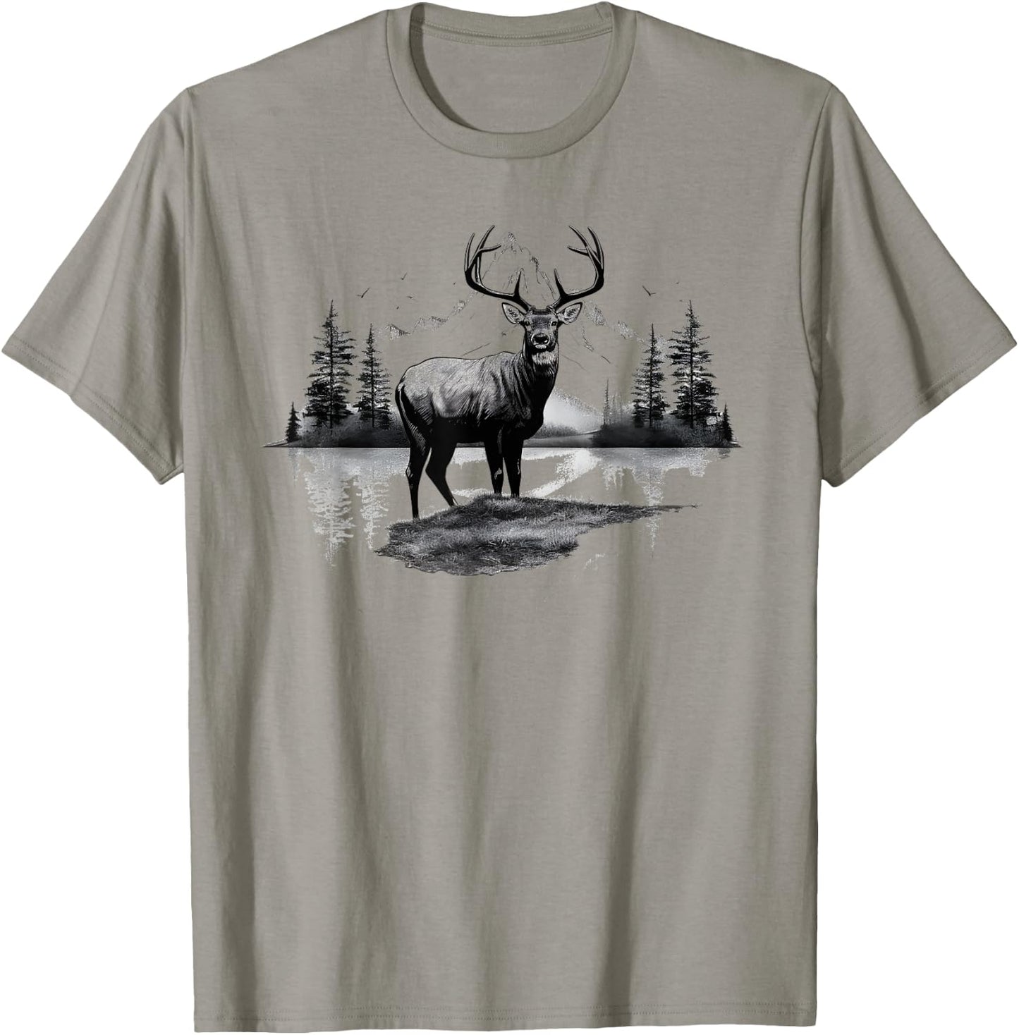 Buck Deer Stag Nature Landscape Art Portrait Vintage Graphic T-Shirt - T-Shirt | Sand