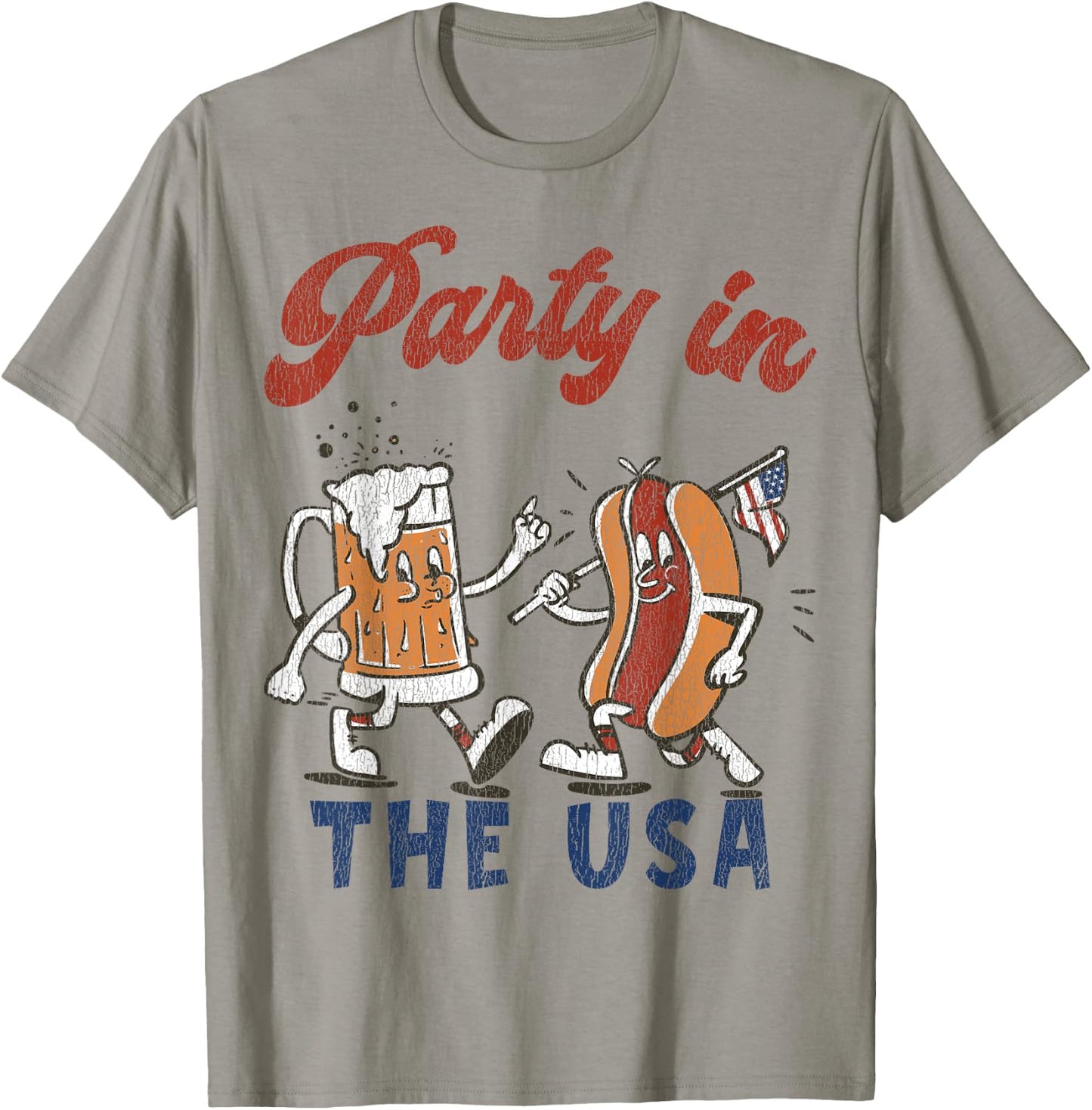 Retro Party In The USA Beer Hot Dog Lover Funny 4th Of July Men T-Shirt - T-Shirt | Sand