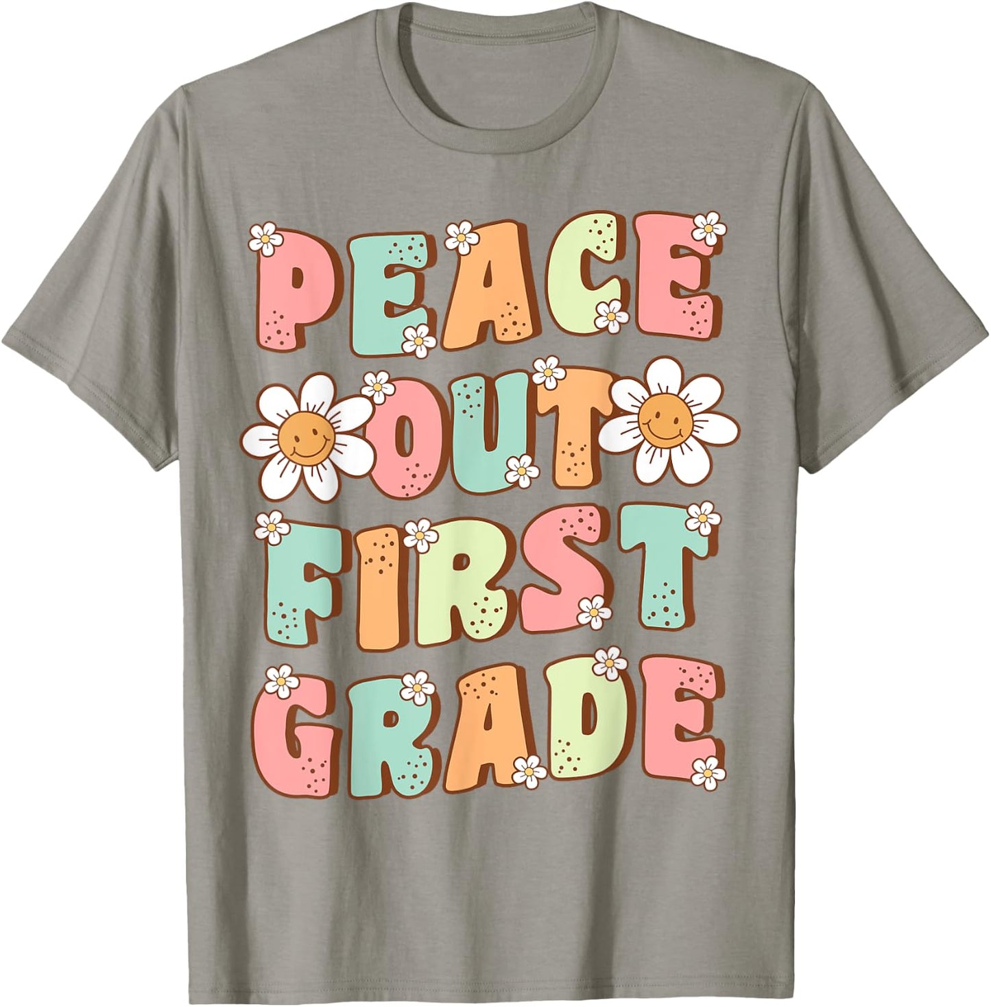 Peace Out First Grade Cute Groovy Last Day of 1st Grade T-Shirt - T-Shirt | Sand