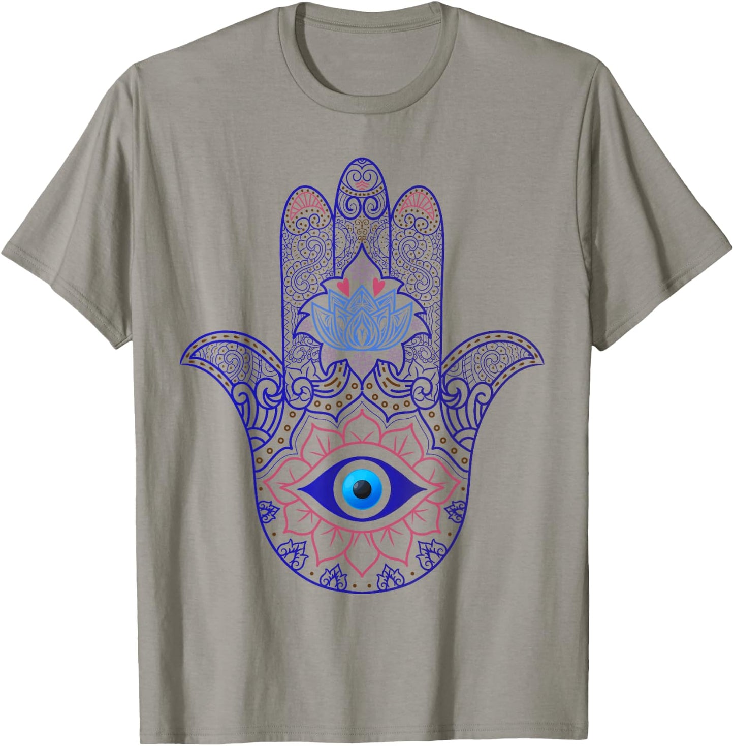Hamsa Hand Blue Evil Eye Yoga - Spiritual Symbol Ornament T-Shirt - T-Shirt | Sand