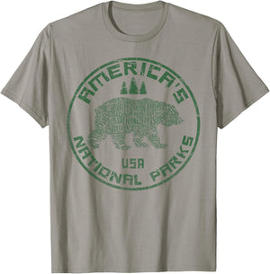 National Parks Bear Hiking Travel Camping Outdoors Retro USA T-Shirt - T-Shirt | Sand