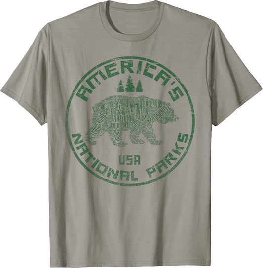 National Parks Bear Hiking Travel Camping Outdoors Retro USA T-Shirt - T-Shirt | Sand