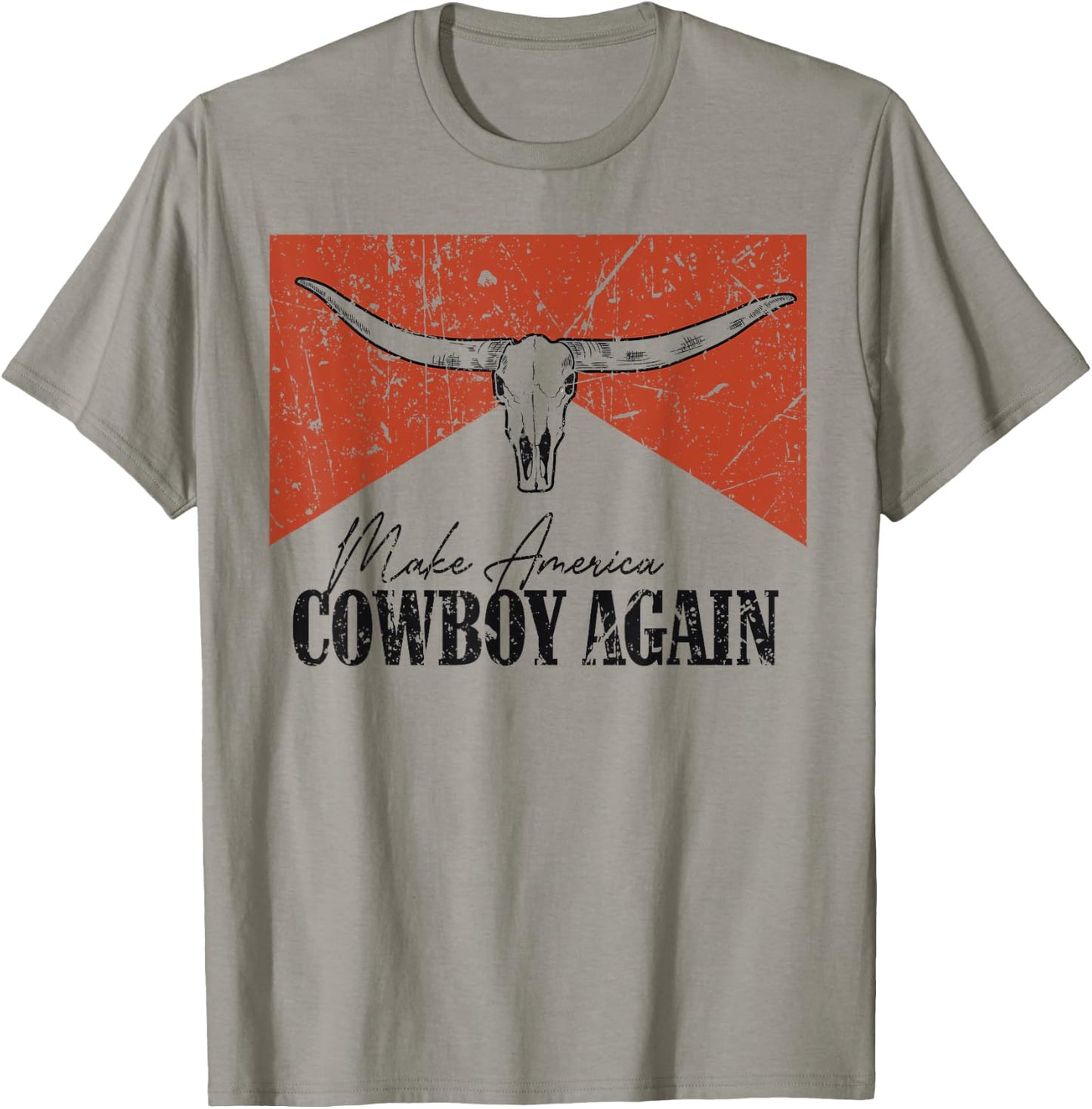 Vintage Bull Skull Makes America A Cowboy Again Country T-Shirt - T-Shirt | Sand