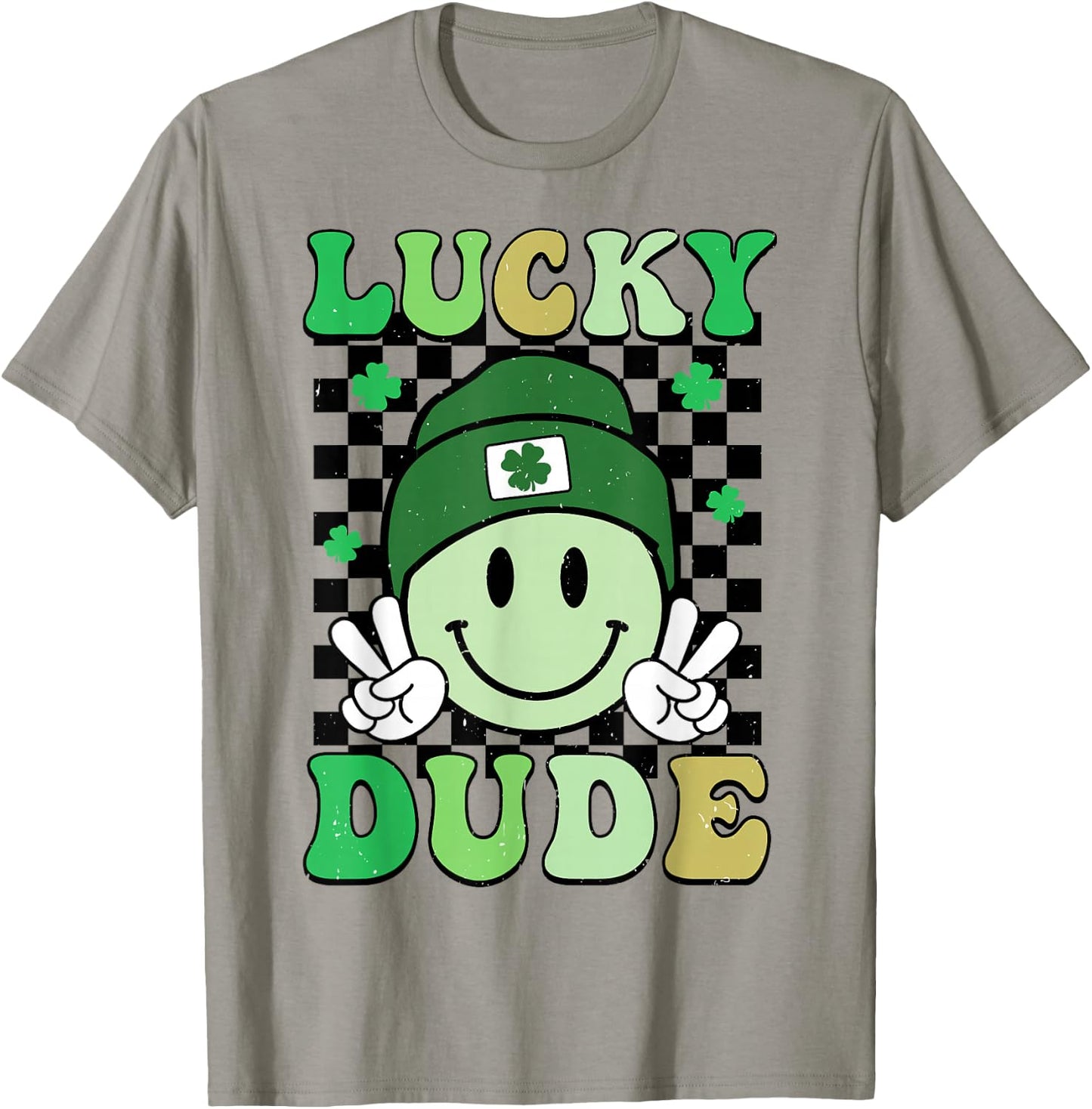 Groovy Lucky Dude Shamrock Smile Boys Kids St. Patrick's Day T-Shirt - T-Shirt | Sand