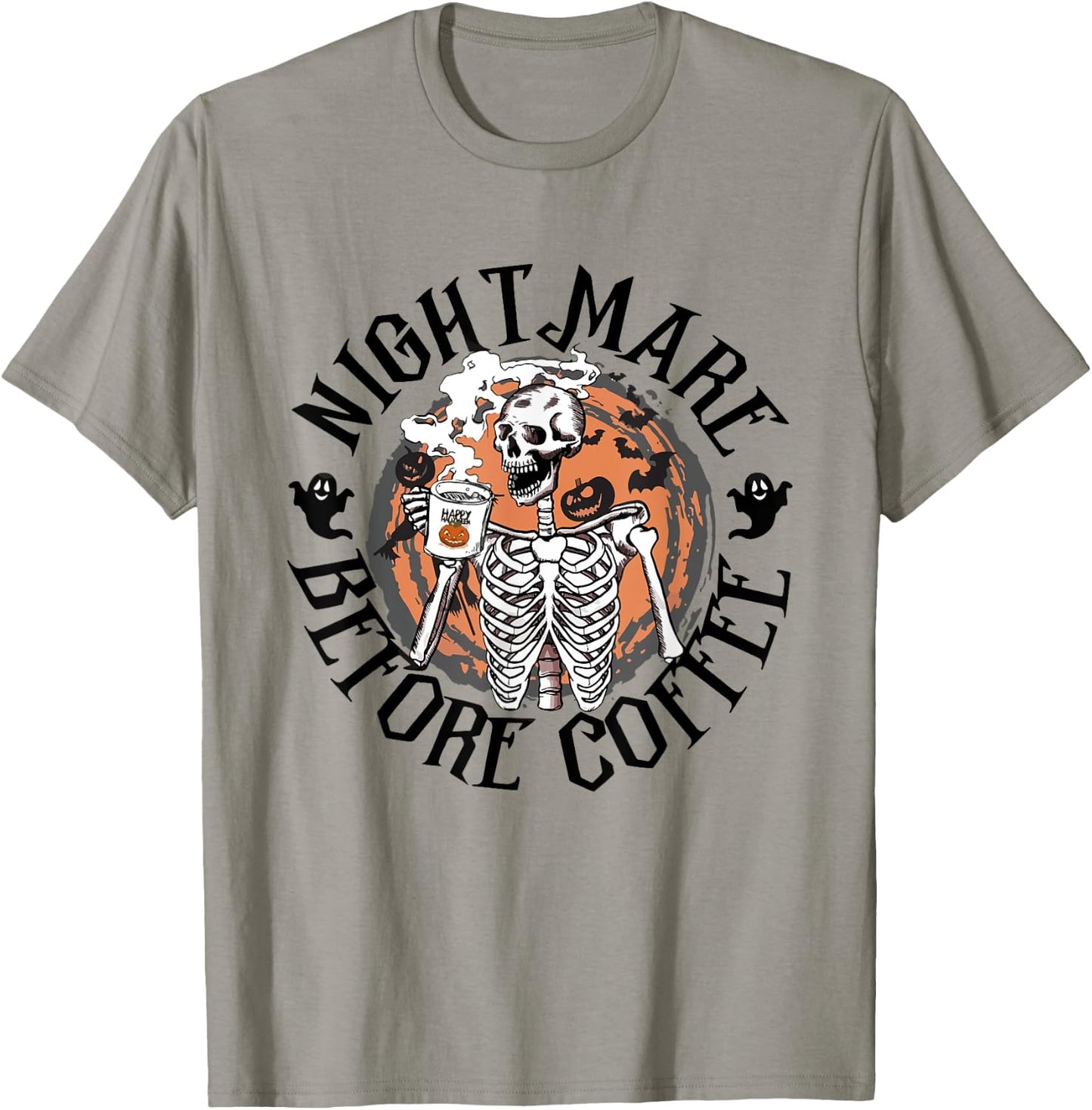 Nightmare Before Coffee Skeleton Drinking Caffeine T-Shirt - T-Shirt | Sand