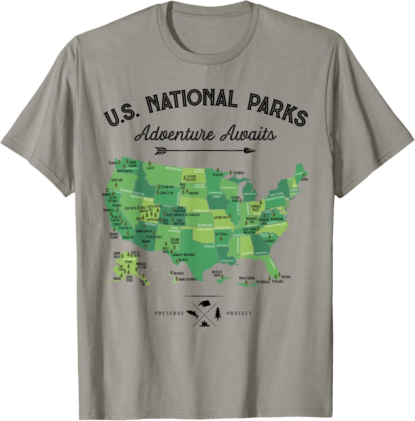 63 National Parks Map US Park Retro Vintage Camping Hiking T-Shirt - T-Shirt | Sand