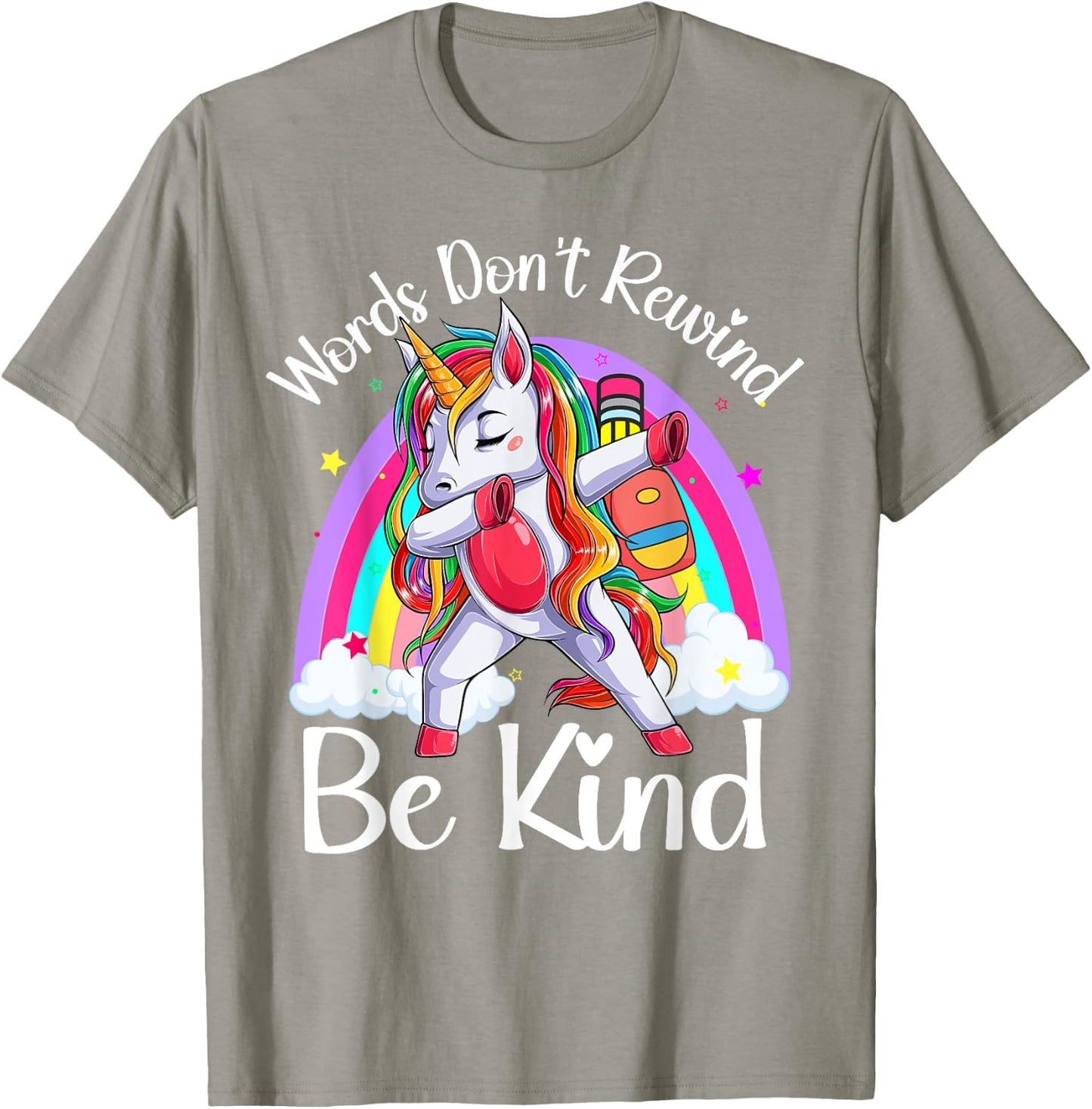 Unity Day Orange Unicorn Rainbow Be Kind Words Don't Rewind T-Shirt - T-Shirt | Sand