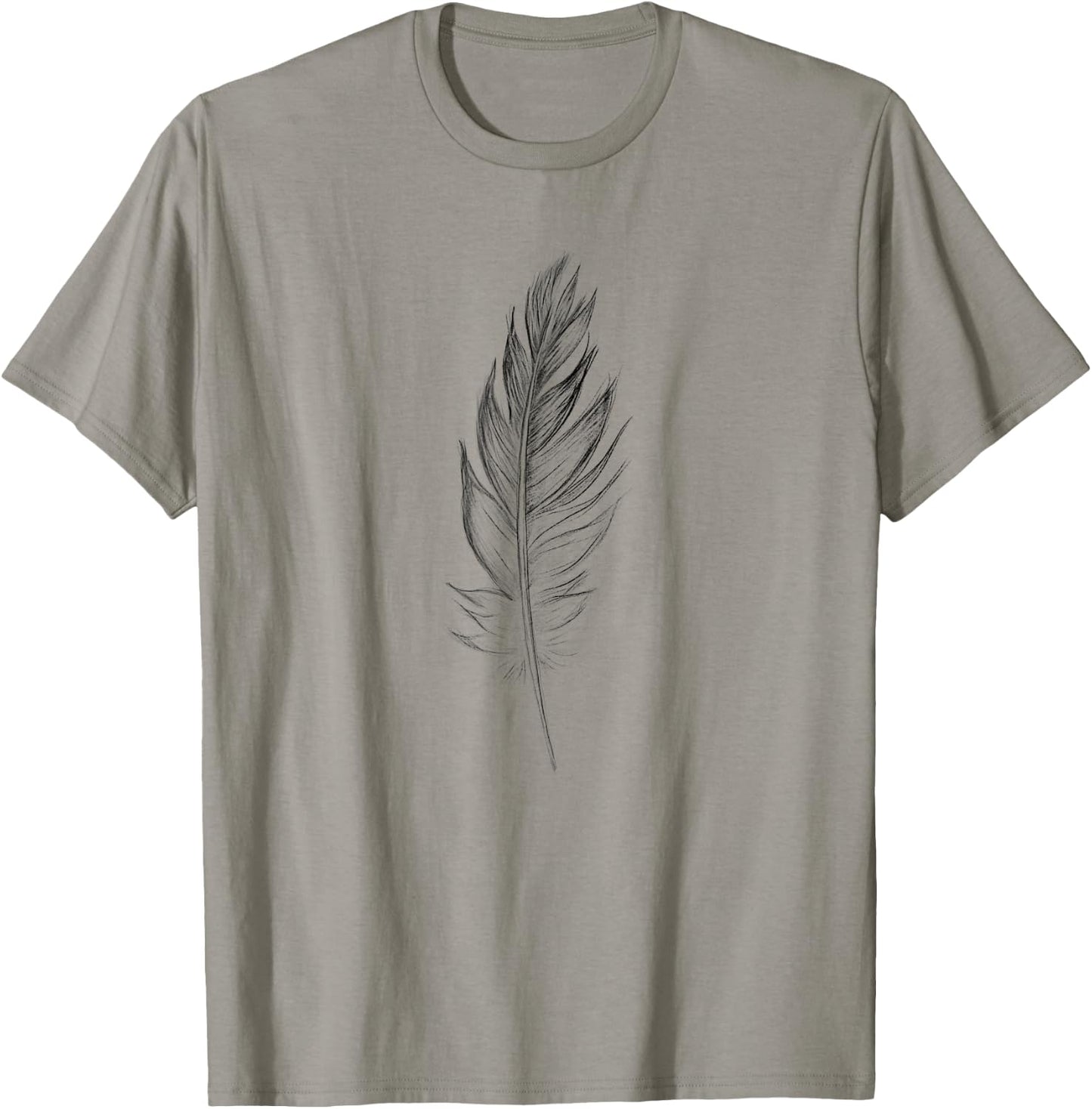 Large Beautiful Black and White Hand Drawn Feather T-Shirt - T-Shirt | Sand