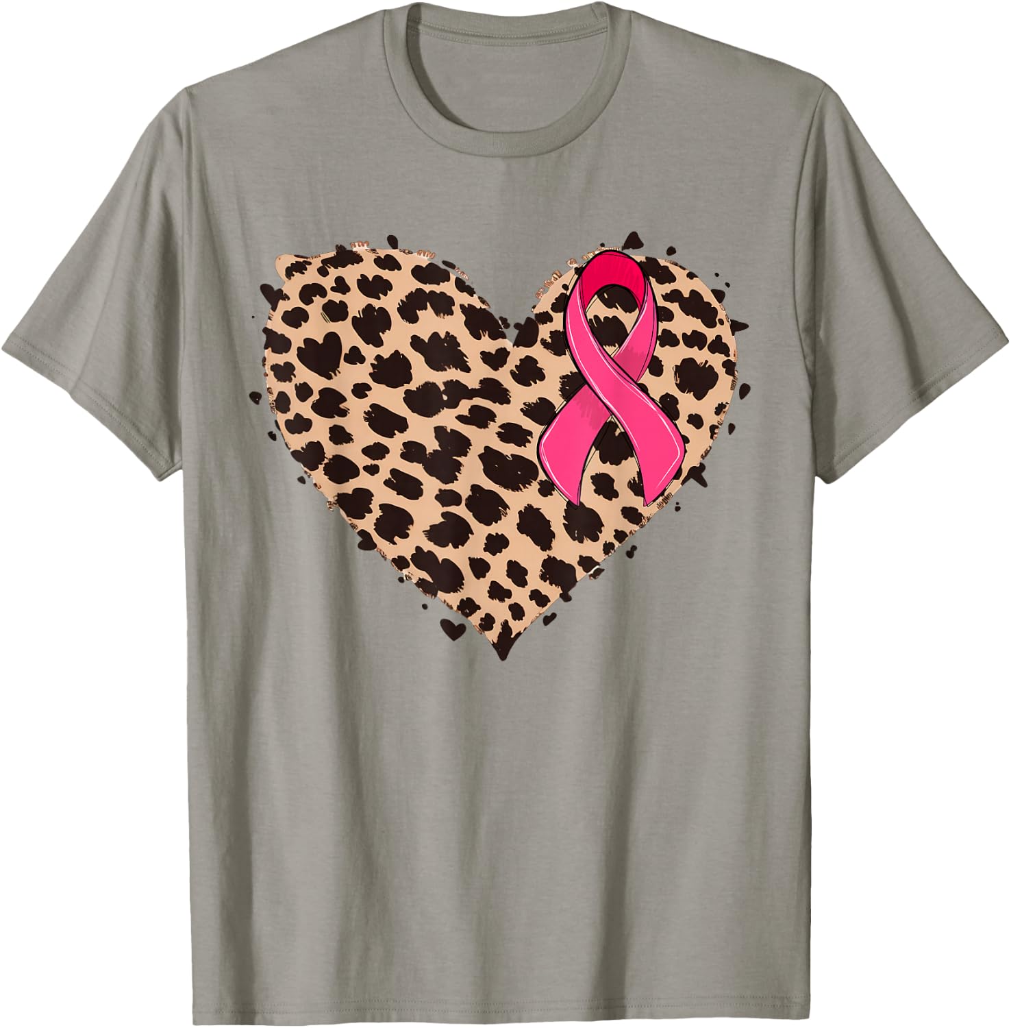 Breast cancer Pink ribbon Cheetah Leopard Heart Print T-Shirt - T-Shirt | Sand