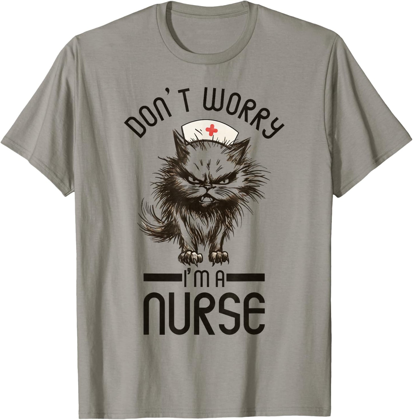 Vintage Nurse Cat, Don't Worry I'm A Nurse Funny Nursing T-Shirt - T-Shirt | Sand