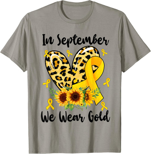 In September We Wear Gold Childhood Cancer Awareness Yellow T-Shirt - T-Shirt | Sand