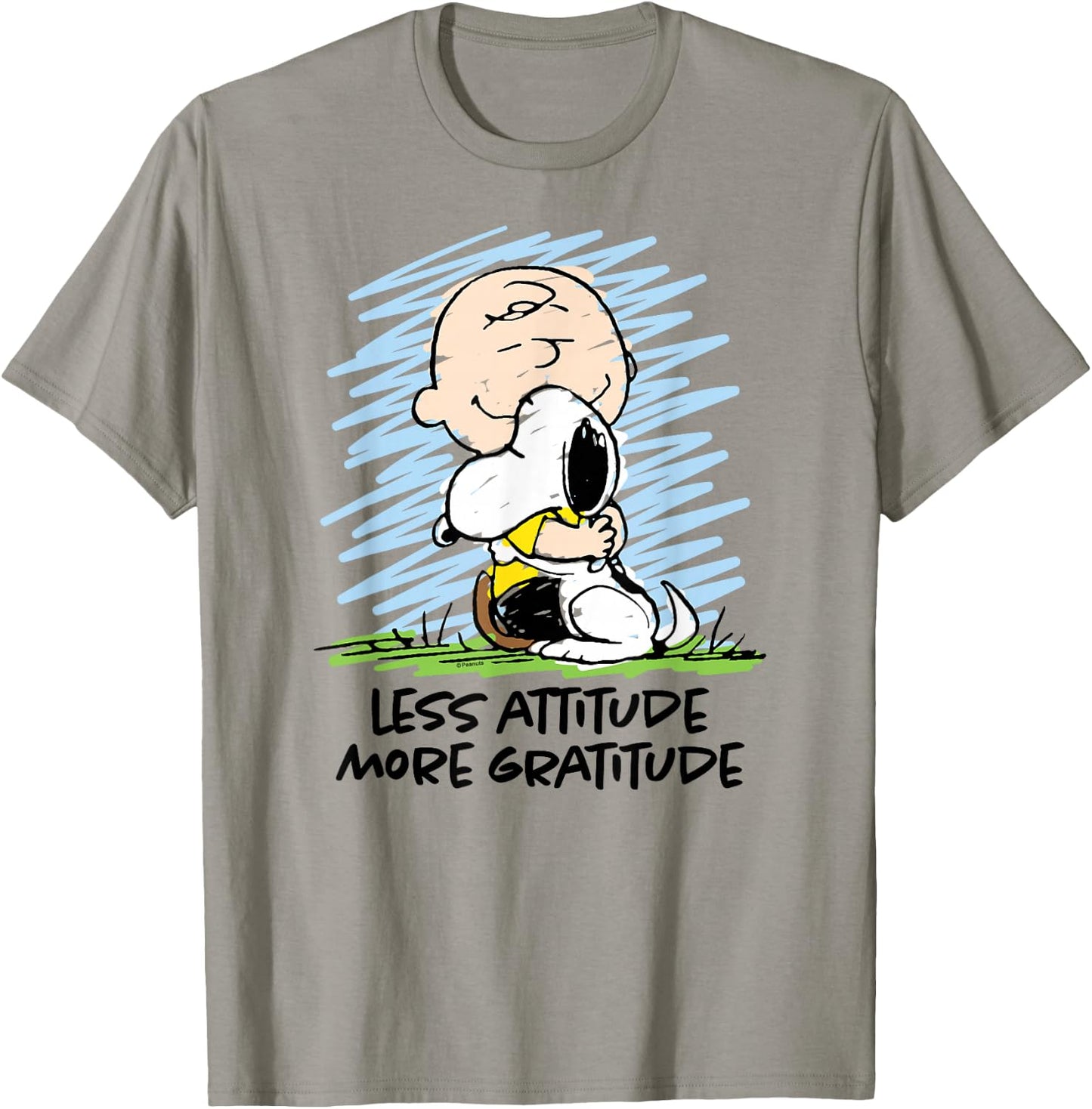 Peanuts - Charlie Brown Snoopy Less Attitude More Gratitude T-Shirt - T-Shirt | Sand