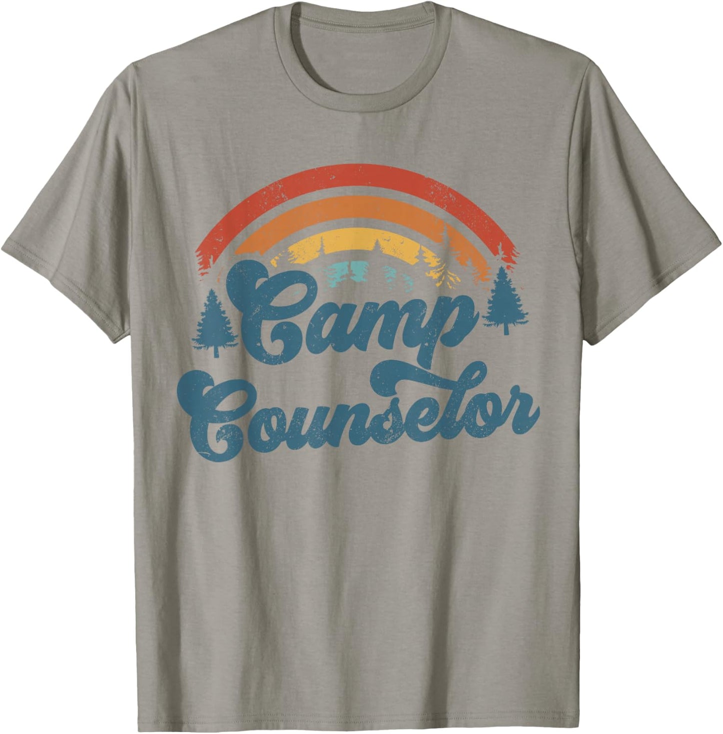 Summer Camp Counselor Staff Groovy Rainbow Camp Counselor T-Shirt - T-Shirt | Sand