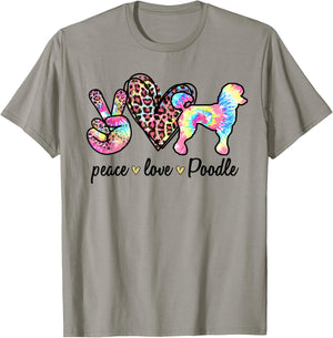 Cute Peace Love Poodle Tie-dye Women Dog Lover Mothers Day T-Shirt - T-Shirt | Sand