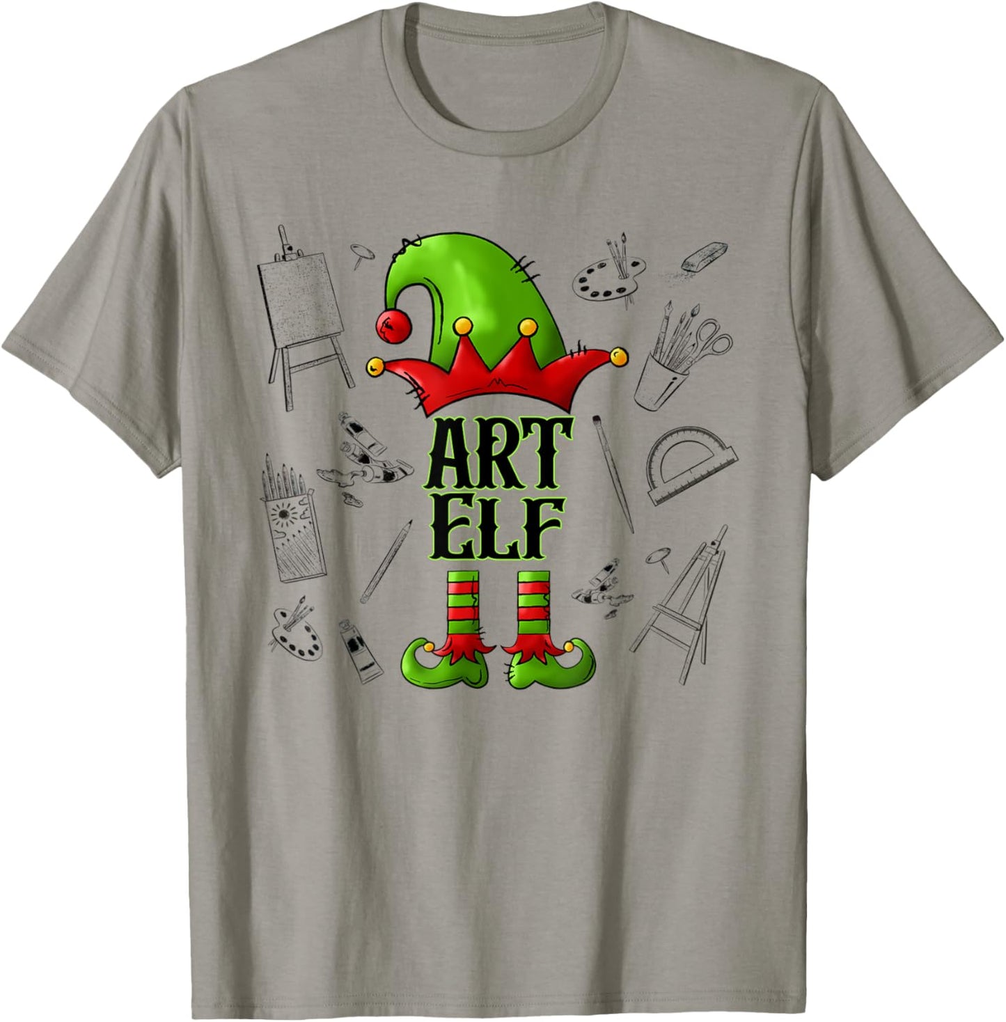 Art Elf Christmas Pajama Merry Christmas Art Teacher Women Kids T-Shirt - T-Shirt | Sand